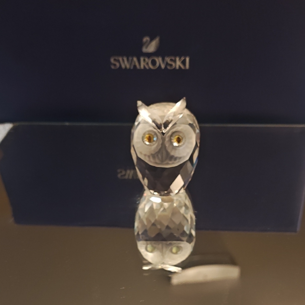 Vintage Swarovski Clear Crystal Baby Owl Owlet Yellow Eyes 2in 3.5oz Retired